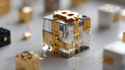 Poster - Stunning gold cube with another golden cube on top representing technological innovation and wealth in abstract form
