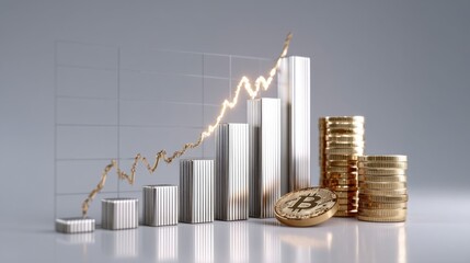 Poster - A gold coin on a rising graph chart illustrating investment growth and financial success in cryptocurrency market trends