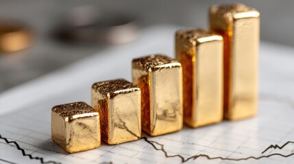 Poster - An array of gold bars positioned on a chart illustrating financial growth and asset management strategies in investment