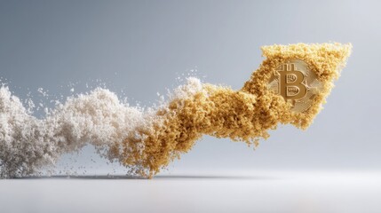 Poster - Gold bitcoin coin falling from a pile of shredded paper representing financial trends and economic shifts