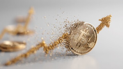 Poster - Dramatic explosion of bitcoin coin symbolizing rapid growth and change in the financial market landscape