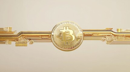 Poster - Bitcoin emblazoned on a luxurious gold key beneath intricate golden circuitry design symbolizing wealth