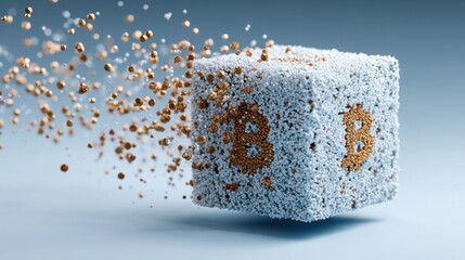 Poster - Cube radiating tiny gold coins symbolizing abundant wealth and the digital currency explosion in modern economy