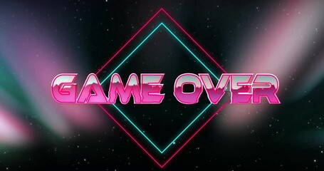 Poster - Animation of glowing diamond shape with neon Game Over text on starry background