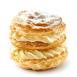 © aubriella - Fluffy and golden choux pastry with a light, airy texture and smooth cream filling, isolated white background