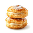 © aubriella - Fluffy and golden cream puffs with a light, airy texture and smooth cream filling, isolated white background