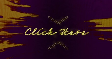 Poster - Neon animation with Click Here text and arrows on dark purple background