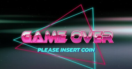 Poster - Retro animation with neon triangles and Please Insert Coin text on screen