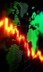 Poster - Global market volatility showcased through abstract digital world map