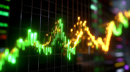 Poster - Fluorescent Financial Graphic Display Indicating Investment Data and Stock Market Analysis
