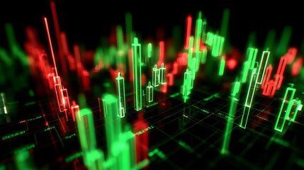 Poster - Abstract financial chart analysis featuring red and green bar graph elements