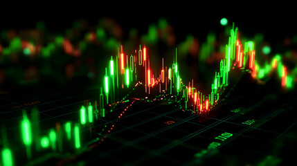Poster - Fluorescent Stock Market Chart Showing Trading Dynamics and Trends