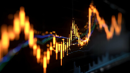 Poster - Fluctuating Market Visualization Abstract Glowing CandleStick Chart