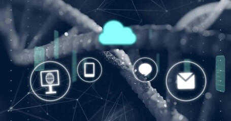 Poster - cloud computing icons in animation over dna strands and digital network background