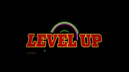 Poster - Neon arc animation with Level Up text glowing on black background