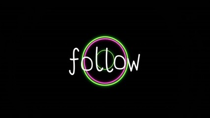 Poster - Animation of neon green and purple circle with follow text on black background