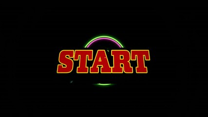Poster - Animation of colorful neon circle with bold START text on black background