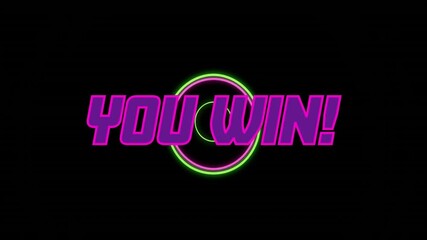 Poster - Winning animation in bold pink text with neon green circle on black background