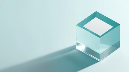 Wall Mural - 3d render of a blue glass cube with a white blank business card inside
