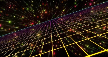 Poster - Colorful grid and lights creating dynamic futuristic digital space animation