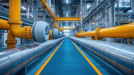 Poster - Modern Industrial Facility with Yellow Pipes and Metal Structures in a Factory Environment