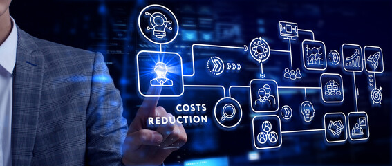 cost reduction business finance concept on virtual screen. business, technology concept.