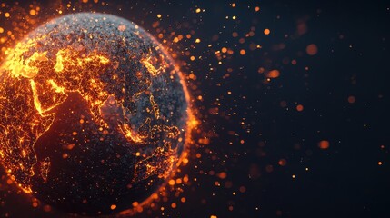 Poster - Glowing Earth with Fiery Particles and a Dark Background, Evoking a Sense of Energy and Transformation