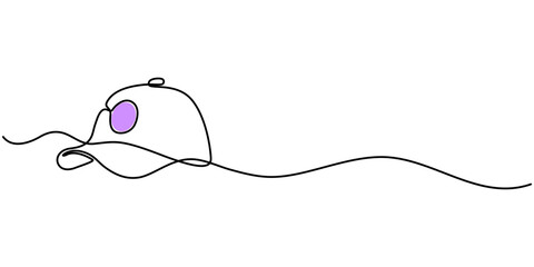 Baseball cap continuous one line drawing. Isolated on white background vector illustration. hiking adventure cap hat, trip, travel, outline. sun hat, sun cap. 