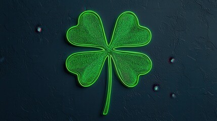 Poster - Green Neon Clover Leaf Design for St. Patrick's Day or Irish Theme Decorations and Celebrations