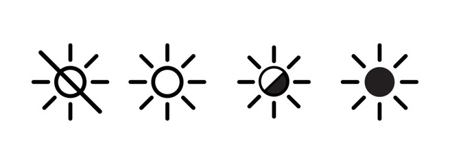 Brightness icon set. Contrast level symbol set. Brightness control png and vector illustration on transparent background.