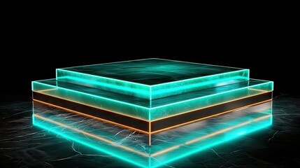 Poster - A dark digital surface illuminated by glowing turquoise circuit lines, modern technology style.