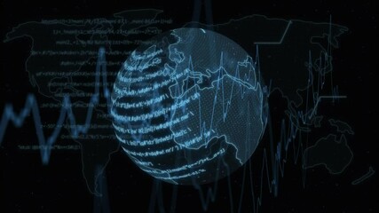 Poster - Animation of digital globe with data and graphs overlaying world map background