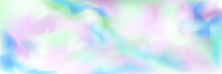 Poster - Abstract pastel watercolor brush background. Vector realistic illustration of green, blue, pink paint strokes on white, water color gradient splashes, aquarelle texture, modern art paintbrush lines