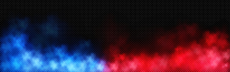 Wall Mural - vs smoke background - red blue color clouds on dark bg, confrontation template for battle games. foo