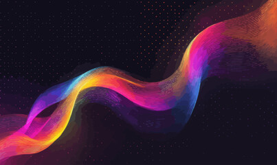 Poster - Vibrant Abstract Neon Particle Wave on Dark Background - Dynamic Energy Concept