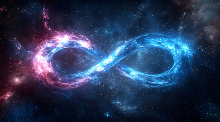 Poster - A glowing infinity symbol in blue and pink colors