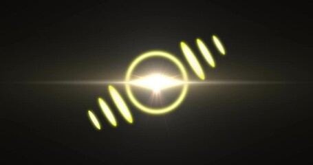 Poster - Animation showing glowing circular light with horizontal beams on dark background