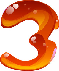 Fototapete - Honey font typeset, sweet nectar digit 3 three. Apiary kids ABC typeface digit, honey bee farm vector math typeface numeral symbol. Beekeeping alphabet font figure or sweet honey harvest type number