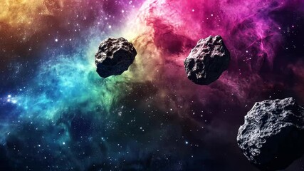 Wall Mural - asteroids drift through the colorful expanse of space between mars and jupiter in our solar system, 