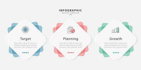 Poster - Business infographic template. 3 Step timeline journey. Process diagram, 3 options on white background, social media post, Infograph elements vector illustration.	