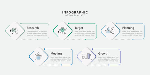 Fototapete - Timeline Creator infographic template. 5 Step timeline journey, calendar Flat simple infographics design template. presentation graph. Business concept with 5 options, vector illustration.