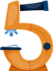 Fototapete - Hospital cartoon font microscope digit 5 five. Medicine alphabet typeface numeral symbol, medical vector math font digit. Healthcare kids ABC typeface number or hospital mathematics type figure