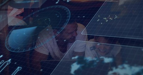 Poster - Interacting with technology, people using digital interface with animation in school