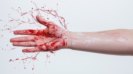 Fototapete - Hand covered in swirling paint strokes, symbolic of creativity and expression, white backdrop.