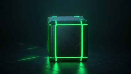 Poster - Futuristic Neon Glow Box with Green Lines Set Against a Dark Background for Sci-Fi and Technology Concepts and Visual Art Creations