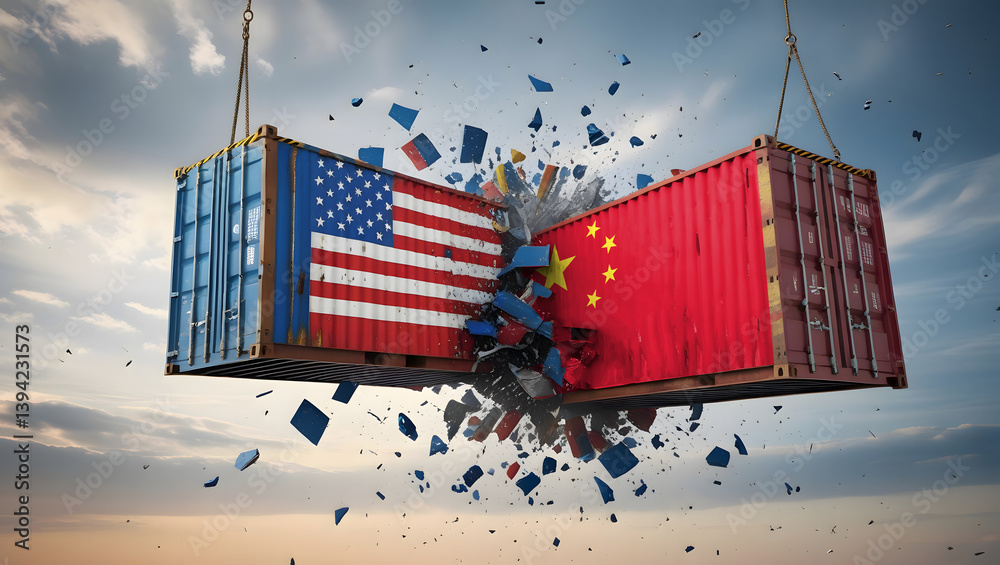 USA vs China Trade War Concept – Colliding Cargo Containers with ...