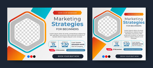 Wall Mural - marketing strategies live webinar banner invitation and social media post template. business webinar