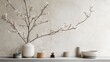 © UtkarshBay - White Vase with Blooming Branches and Home Decor on Shelf