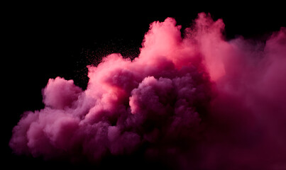 Wall Mural - magenta smoke explosion in a dark room with low lights. generative ai
