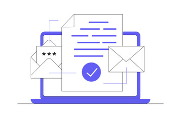 Poster - Email and messaging, Email marketing campaign. Working process, New email message. Flat Cartoon Vector Illustration, icon. Stylish abstract design 